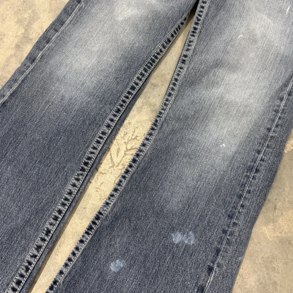 True Religion Billy Jeans Men 37 Blue Fair Distressed Bootcut Thick Stitch USA